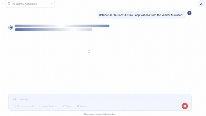 Kernaro AI Model Chat answering questions about a Sparx Enterprise Architect model